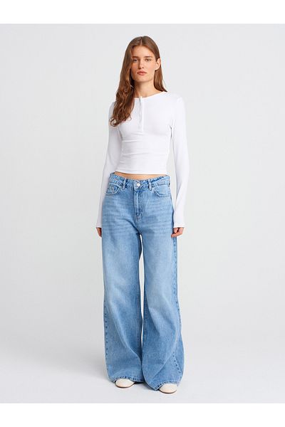 Dilvin 71788 Pantaloni din denim cu croială largi-albastru