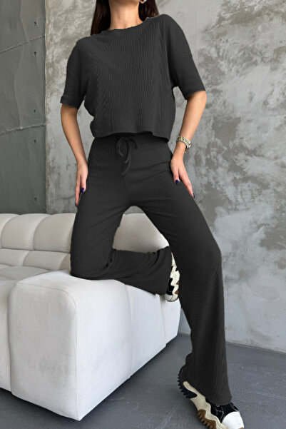 CMZ COLLECTİON Γυναικείο κοντομάνικο άνετο σετ Palazzo Bürümcük