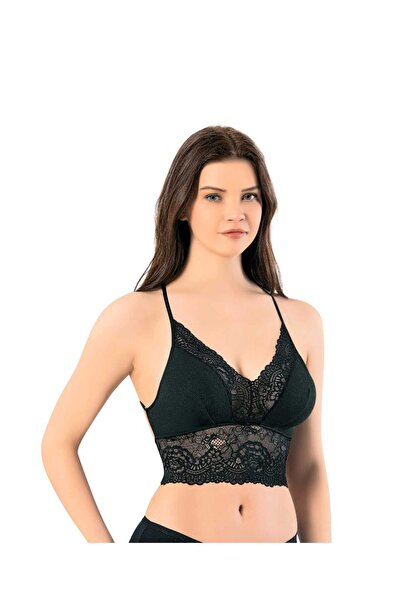 Elbise dünyasi Likralı Kaşkorse kumaş Dantelli Pedli Crop Büstiyer