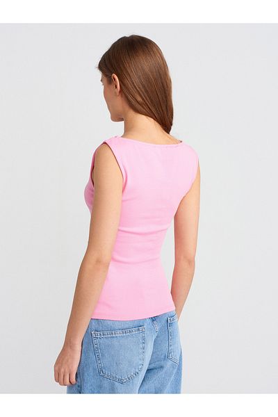 Dilvin 31589 Μαζευμένο Boat Neck Top-Ροζ