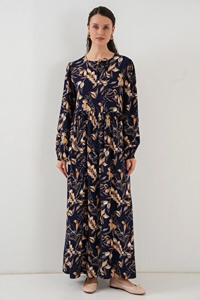 Bigdart 1947 Desenli Uzun Elbise - M. Lacivert