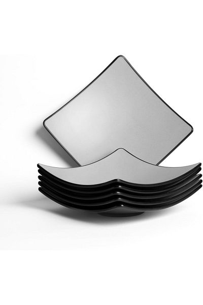 mastergold 6 Piece of Melamine Square Serving Plates (25cm) for Noodles, Appetizers and Salad | Microwave Safe