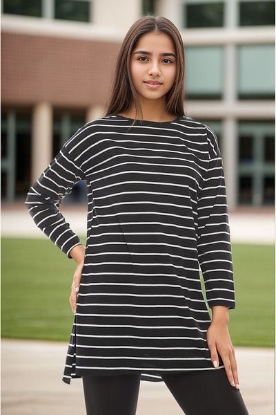 RESPİRO Striped Slit Combed Cotton Tunic