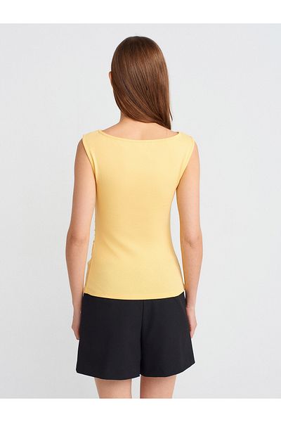 Dilvin 31589 Μαζευμένο Boat Neck Top-Yellow