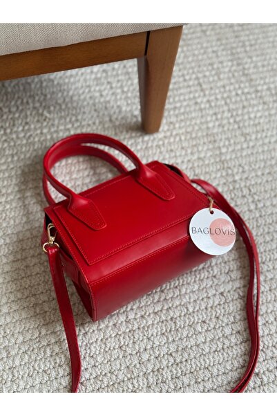 BAGLOVİS Minimal and Elegant Small Red Women's Shoulder Bag