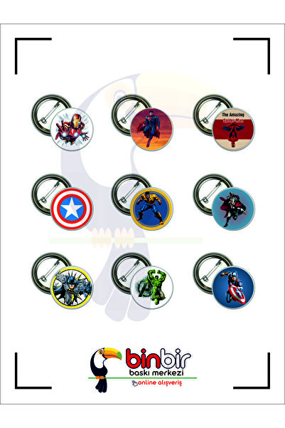 BİNBİRBASKI SÜPER KAHRAMANLAR HEPSİ BİR ARADA MUHTEŞEM ROZET SETİ 9'LU