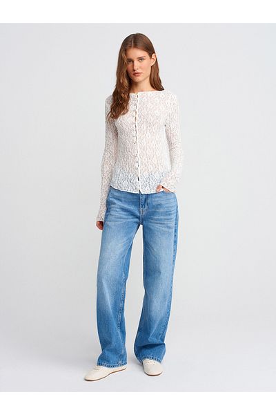 Dilvin 71790 Pantaloni din denim din țesătură cu efect de picioare - albastru