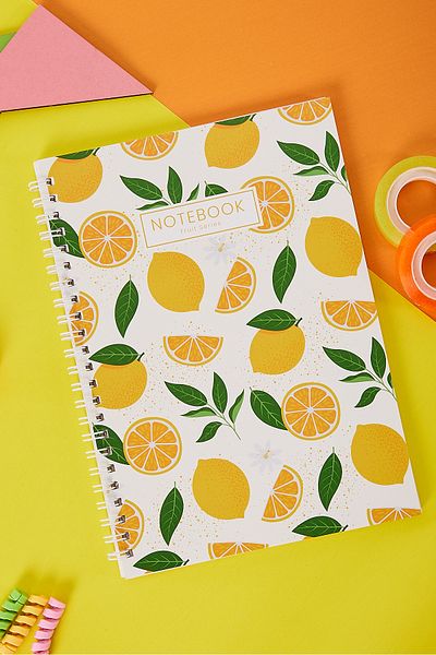 Copyder White Lemon Printed Spiral A5 Unlined 100 Sheets School Notebook