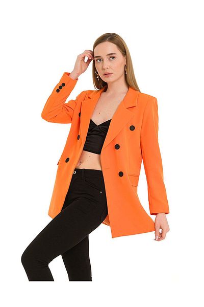 LOKADI Women's Button Detailed Long Blazer Jacket