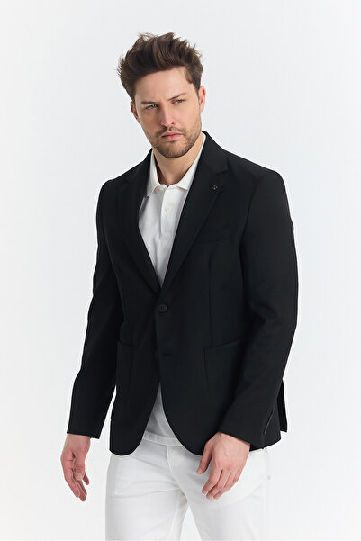 Frappoli Мъжко черно пролетно-лятно спортно сако с джоб и полуподплата на Lewis
