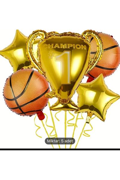 Çemrek Süs Parti Basketball Ball Star Trophy Foil Balloon Set of 5