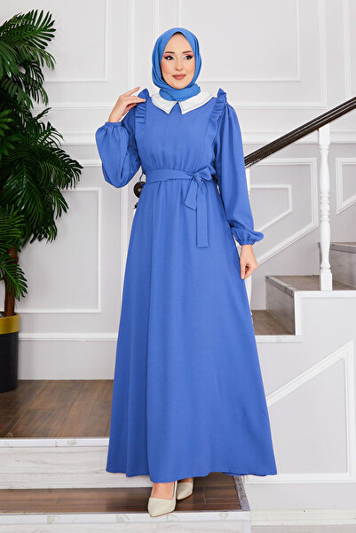 EBRUTESETTÜR Hijab Dress with Shirred Waist and Bib Collar