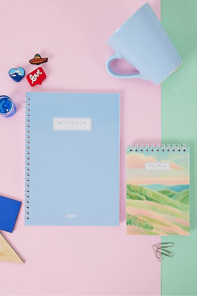Copyder Set de 2 pastel albastru cu spirală A5, dimensiune de buzunar, caiet de școală fără linii