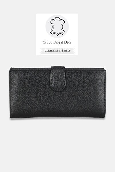 TUNAELLİ Жіночий чорний шкіряний гаманець з великою кількістю кишень для монет