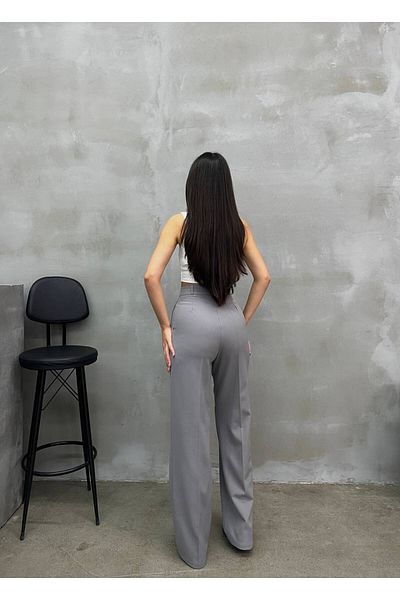 Stil Sepeti Women's Gray High Waist Pleated Palazzo Fabric Trousers Drl- 100078236