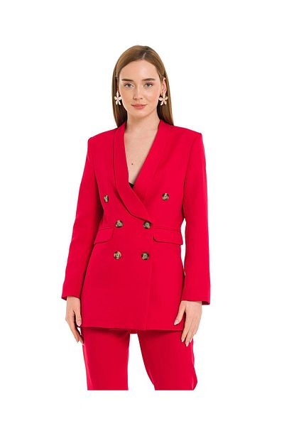 LOKADI Women's Button Detailed Long Blazer Jacket