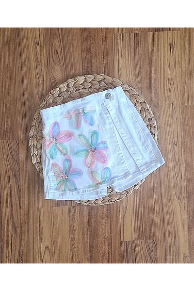 Escabel Colorful Floral Decorated Gabardine Shorts Skirt