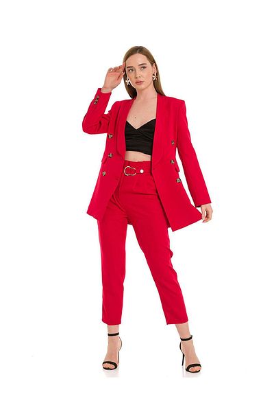 LOKADI Women's Button Detailed Long Blazer Jacket