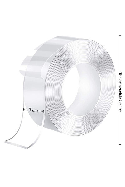 MEZİGARC Çift Taraflı Ultra Güçlü Yapışkan Şeffaf Bant Nano Özellikli 2 Metre...