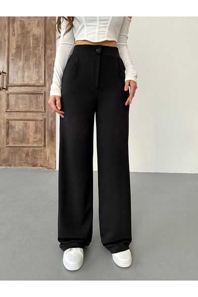 BİKELİFE Schwarze Lycra-Palazzo-Hose mit weitem Bein für Damen