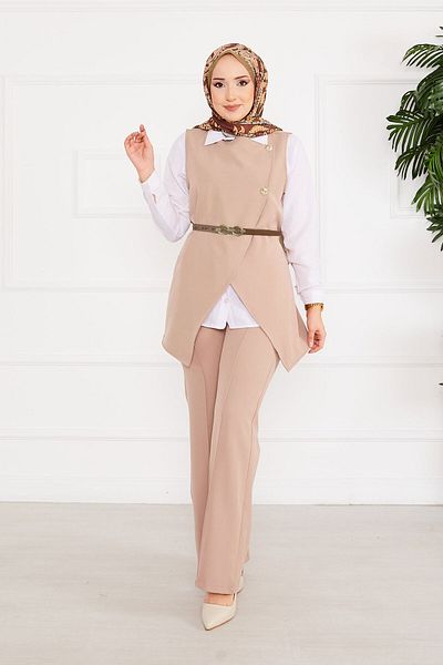 EBRUTESETTÜR Belted Vest Hijab Double Suit
