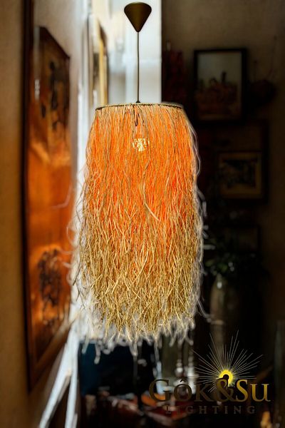 Göksu Lighting Thin Jute Chandelier - Rustic, Bohemian, Wicker, Macrame and Tassel Chandelier