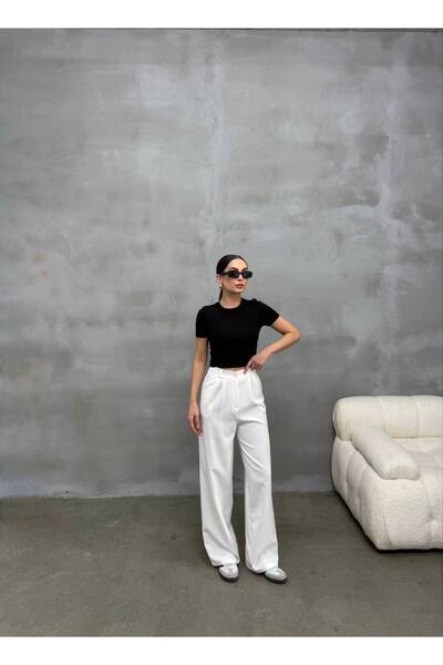 Stil Sepeti Жіночі білі брюки з високою талією та складками з тканини Palazzo