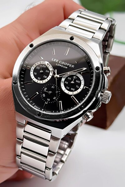 Lee Cooper Lc07845.350 Men's Silver Color Steel Cord Wrist Watch - 3atm Bracelet, Silver-black Zmlc017