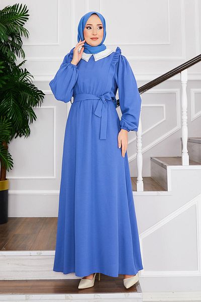 EBRUTESETTÜR Hijab Dress with Shirred Waist and Bib Collar