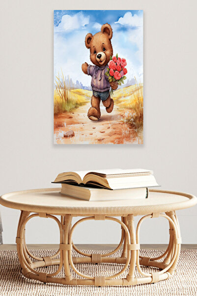 qoeuyl boutique Χαριτωμένο αρκουδάκι με θέμα No:3 Retro Vintage 18x27 MDF Ξύλ...