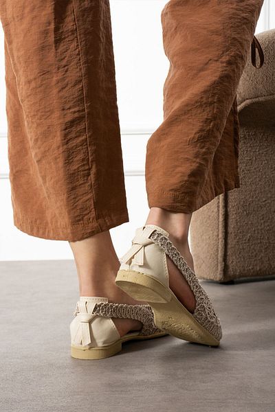 FUGA MODA Bekin Bej Side Deschis Spatele Fundă Detaliat Tricotat Tricotat Balerina