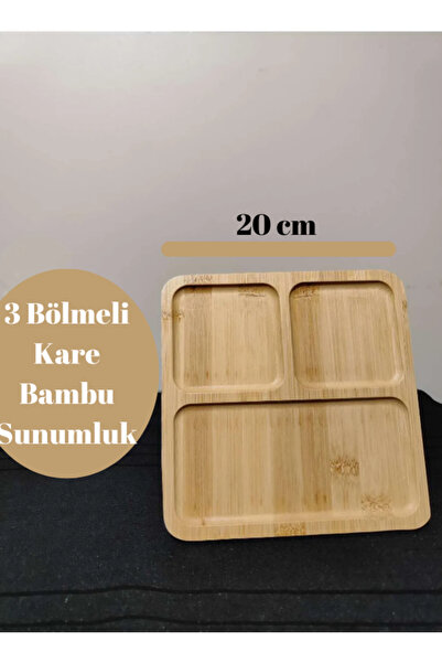 Hilamingo Home Bambu 3 Bölmeli Kare Sunumluk Kahvaltılık Çerezlik (20cm)