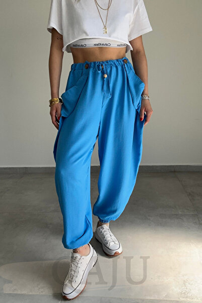 Qaju Dámske tyrkysové nohavice Shalwar s elastickým dizajnom v páse