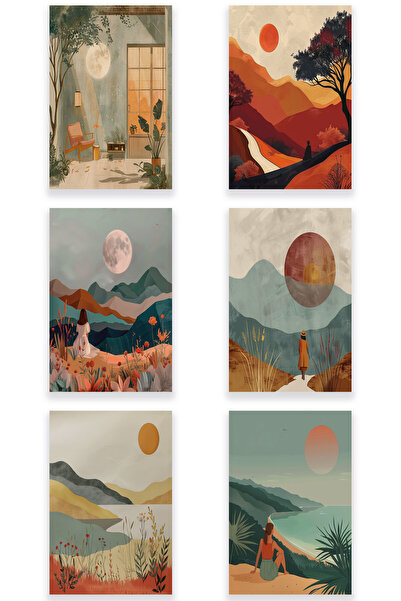 qoeuyl boutique Σετ με θέμα Bohemian Nature 6 No:2 Retro Vintage 18x27 MDF Ξύ...