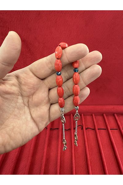 Anemore Collection Squeeze Coral Stone Zaza Tesbi̇h in Wooden Box Gift for Lover and Father