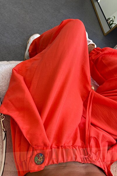 Qaju Women's Elastic Waist Design Pocket Pomegranate Flower Shalwar Trousers