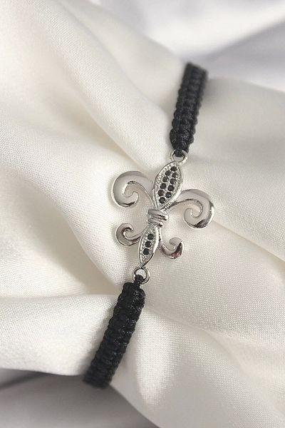 Clariss Brass Silver Color Zircon Stone Embroidered Lily Model Elevator Macrame Model Women's Bracelet