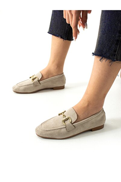 ALEMDAR AYAKKABI SWAY krem kopča detalj ženska Baletanke