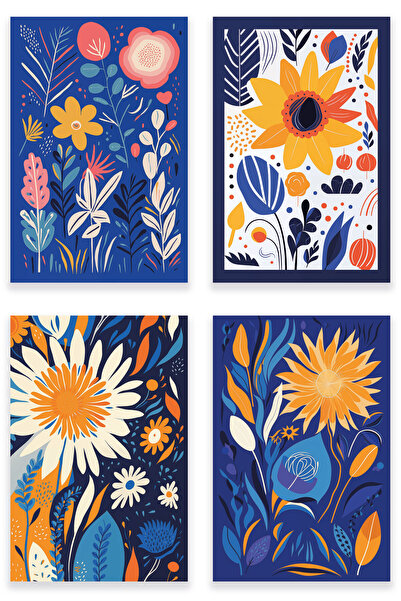 qoeuyl boutique Σετ με θέμα Flower Botanical 4 No:2 Retro Vintage 18x27 MDF Ξ...