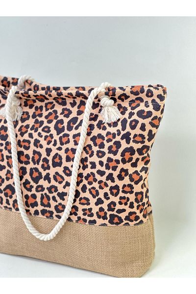 Plirlent Hediye Dünyası Leopard Patterned Beach Bag