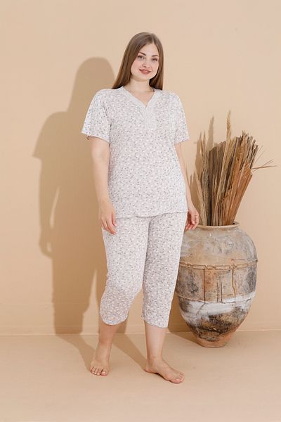 SEBOTEKS 100% βαμβακερό κοντομάνικο Capri Plus Size γυναικείο σετ πιτζάμες 10940