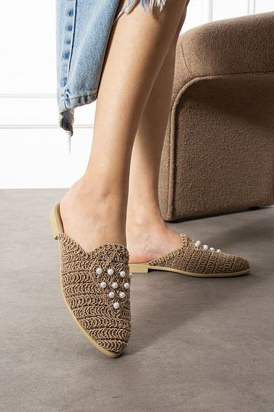 FUGA MODA Πλεκτές παντόφλες Trinc Mink Triangle Stringed Pearl με λεπτομέρειες