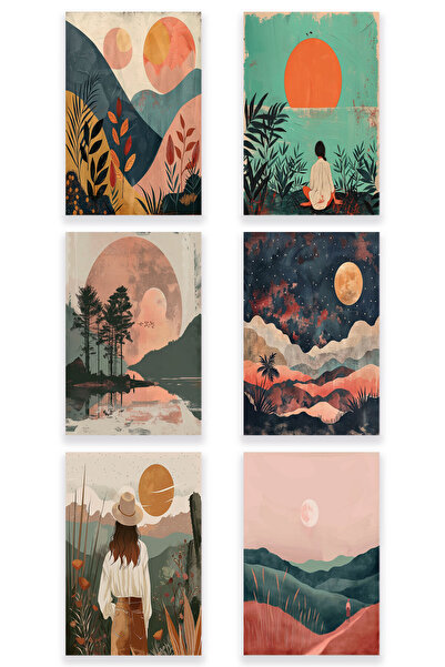 qoeuyl boutique Σετ με θέμα Bohemian Nature 6 No:1 Retro Vintage 18x27 MDF Ξύ...