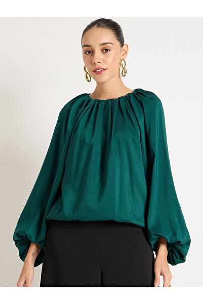 Femmella By Styli Ruched Detail Balloon Round Regular Fit Top