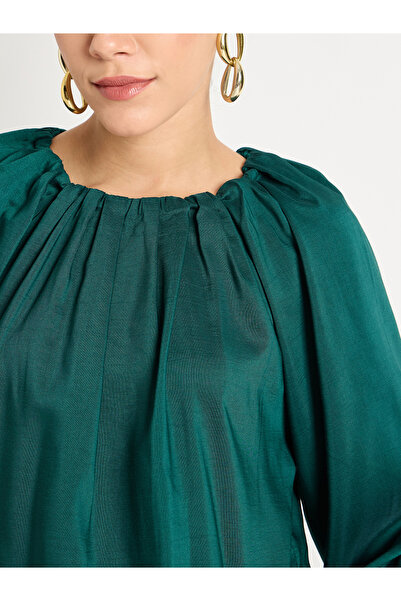 Femmella By Styli Ruched Detail Balloon Round Regular Fit Top