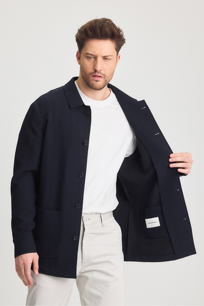 Frappoli Lores Чоловічий темно-синій без підкладки бавовняний еластичний матеріал Overshirt Весна-літо Спортивний піджак