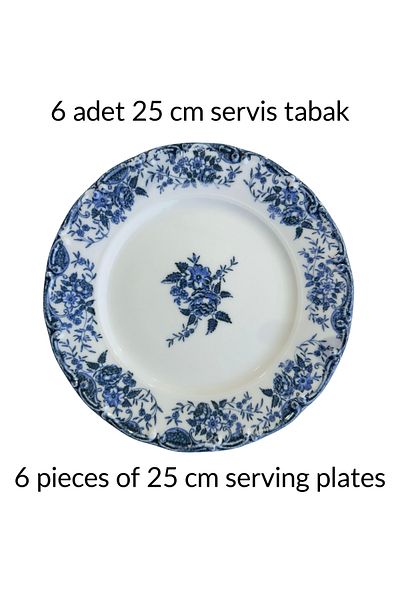 porselenden Vintage Blue 6-Person 25 cm Special Design Premium Porcelain Serving Plate Set