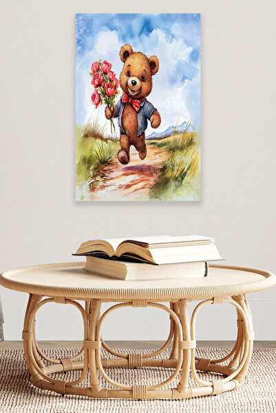 qoeuyl boutique Χαριτωμένο αρκουδάκι με θέμα No:2 Retro Vintage 18x27 MDF Ξύλ...