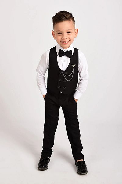 tinytrends Boy's Tuxedo Suit with Vest and Bow Tie for Eid