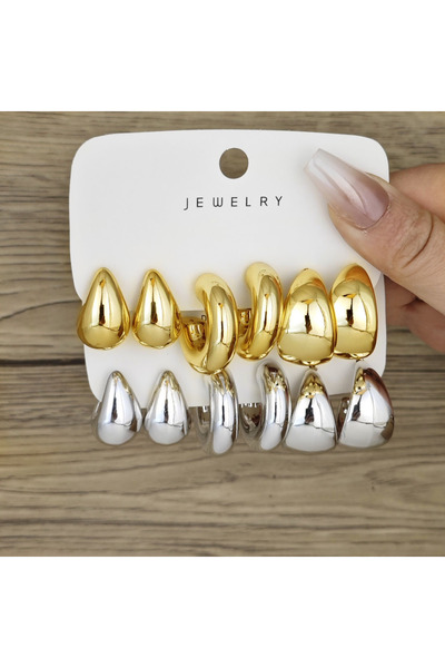 Choice AYA01 6pcs Chunky Gold Plated Waterdrop Hoop Earring Set For Women Eur...